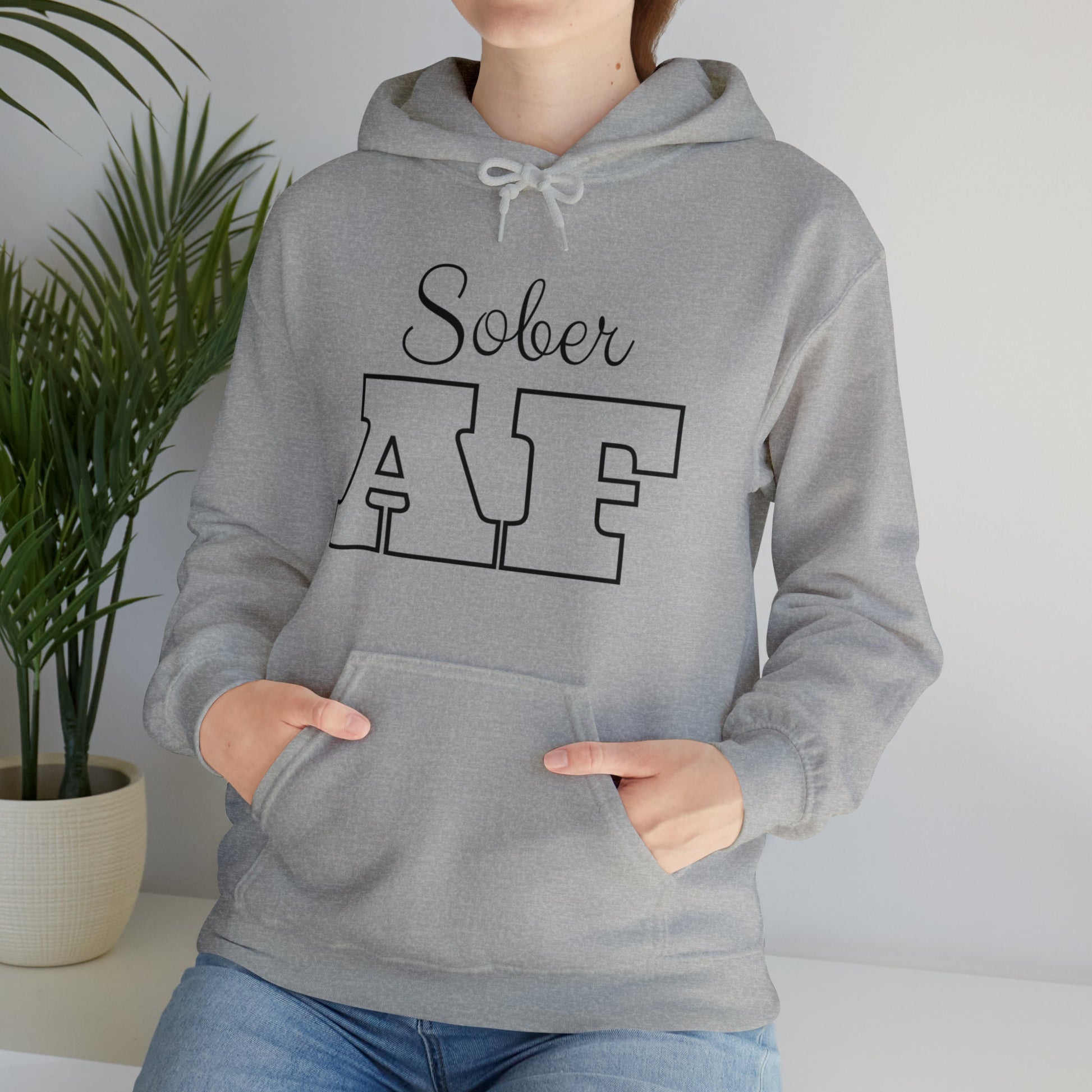 Sober AF Hoodie, Sobriety Pullover, Recovery Hooded Sweatshirt, Recovery Celebration Apparel, AA Shirts, Alcoholic Anonymous Sweatshirt - Grey