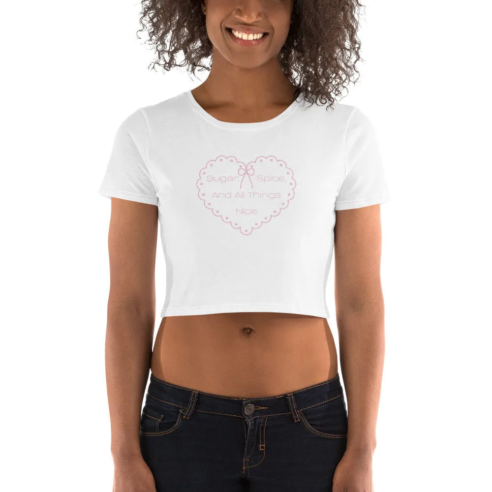 Sugar, Spice, And All Things Nice Coquette Aesthetic Crop Top - A Fusion of Sweet and Sassy - Coquette Heart Crop Top - Personalize It Toledo